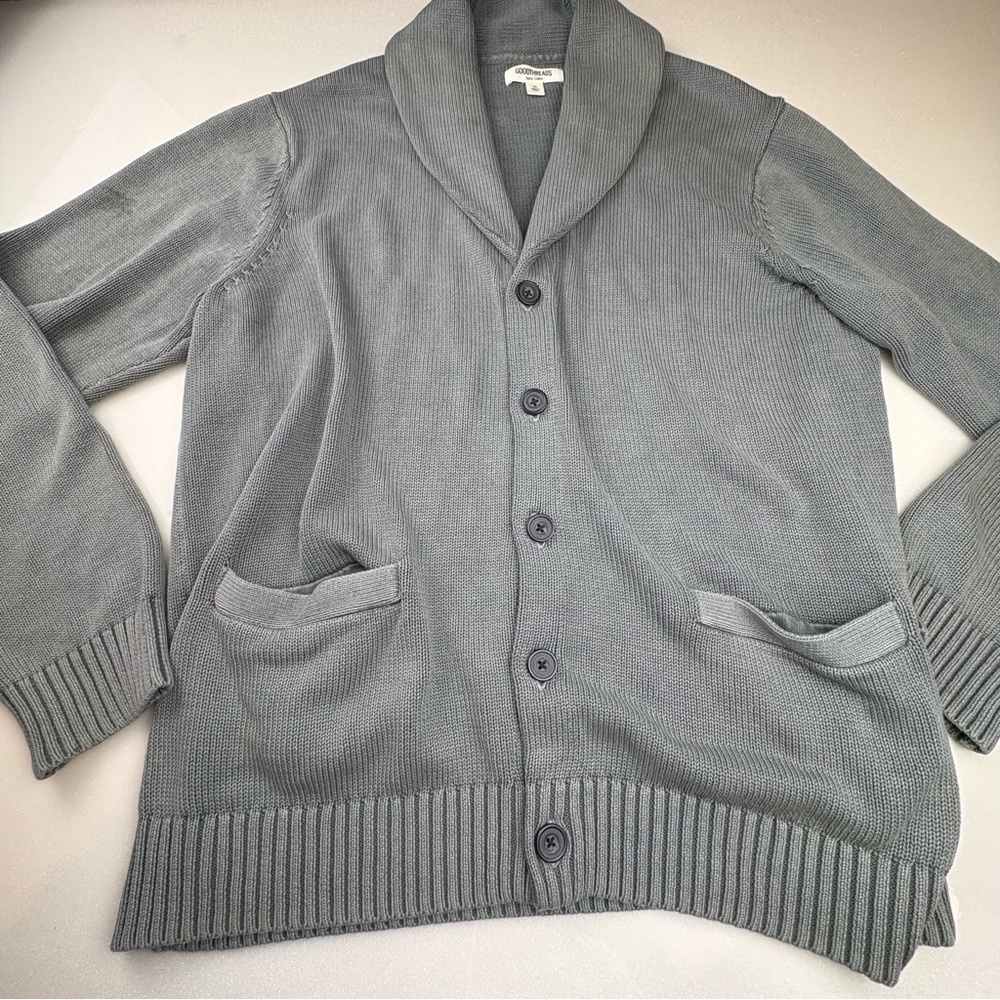 Goodthreads Sage Knit Cardigan Sweater With Collar 100% Cotton